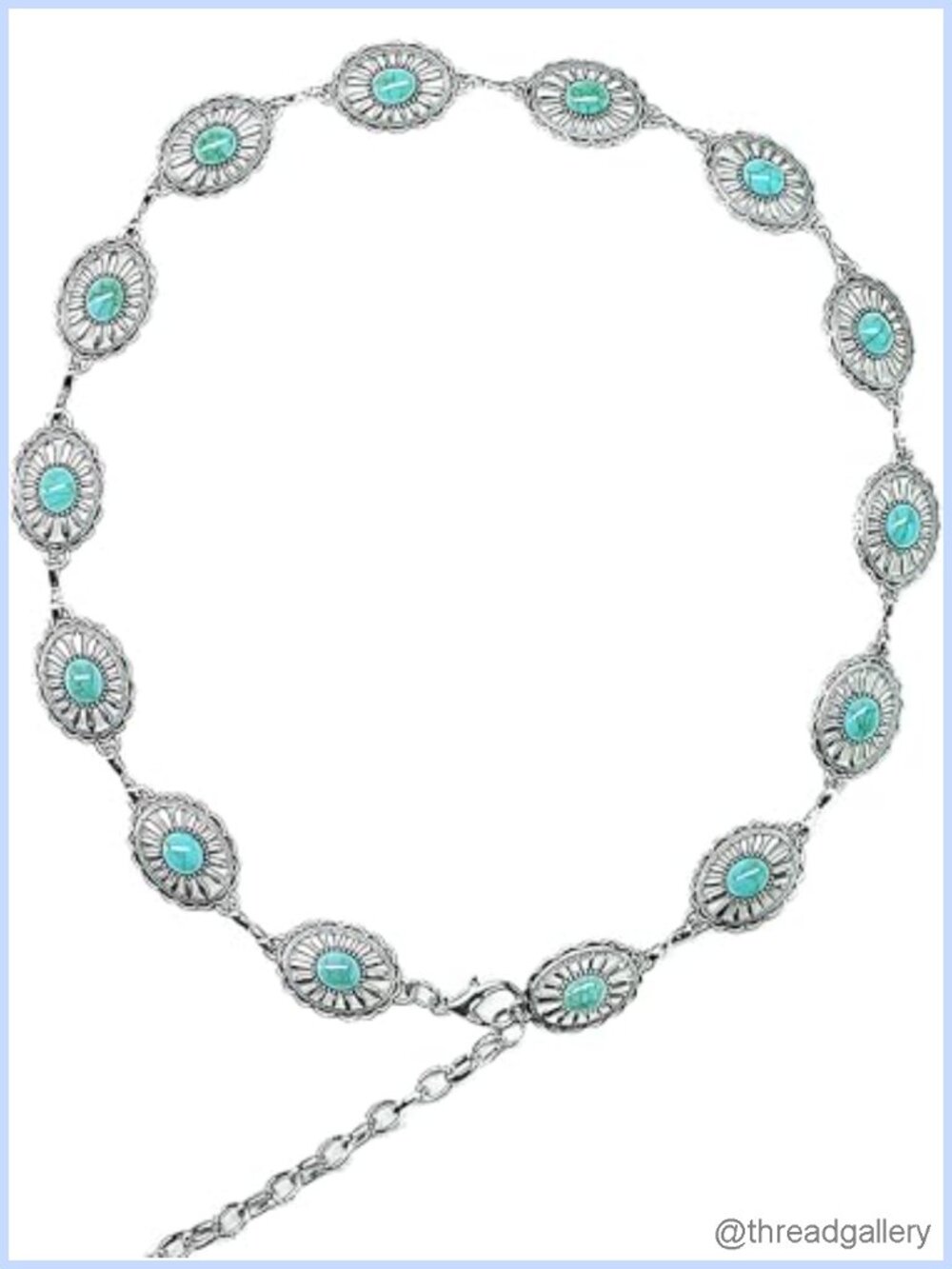 Concho Chain Belt Synthetic Turquoise Stones Western Cowgirl Waist Belt